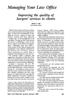 Managing Your Law Office: Improving the quality of  lawyers' services to clients (1981)