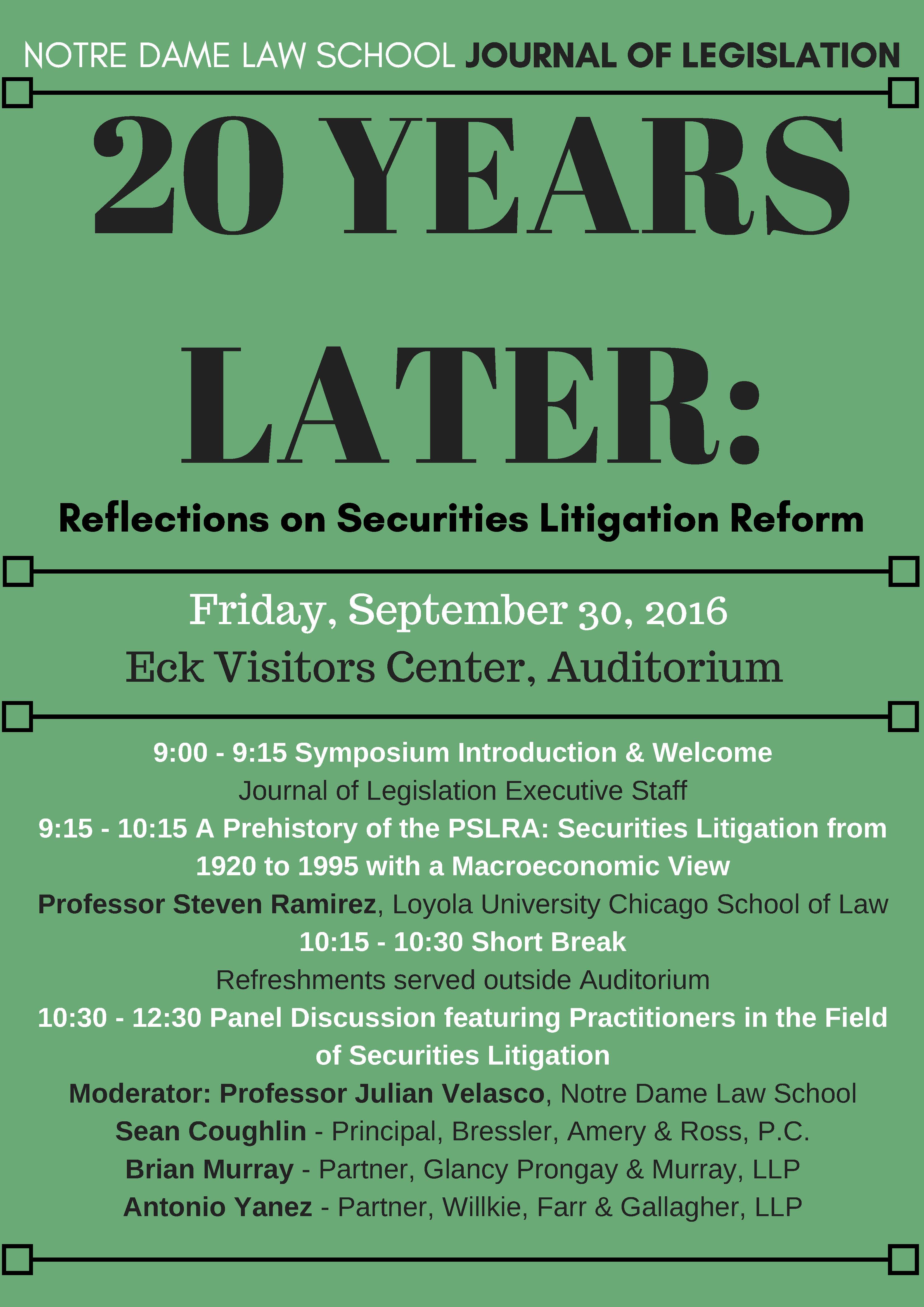 2016 - 20 Years Later: Reflections on Securities Litigation Reform