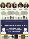 Community Town Hall by SBA Diversity and Inclusion Committee, Hispanic Law Student Association, Black Law Students Association, LGBT Law Forum, Federalist Society, Women's Legal Forum, Asian Pacific American Law Students Association, Saint Thomas More Society, and American Constitution Society